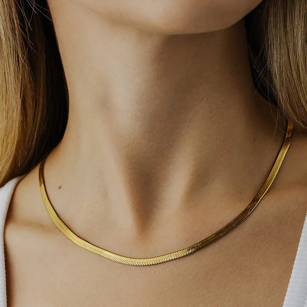 Herringbone Chain Choker & Bracelet Bundle Set