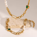 Pearl & Green Accent Chain Bundle Set