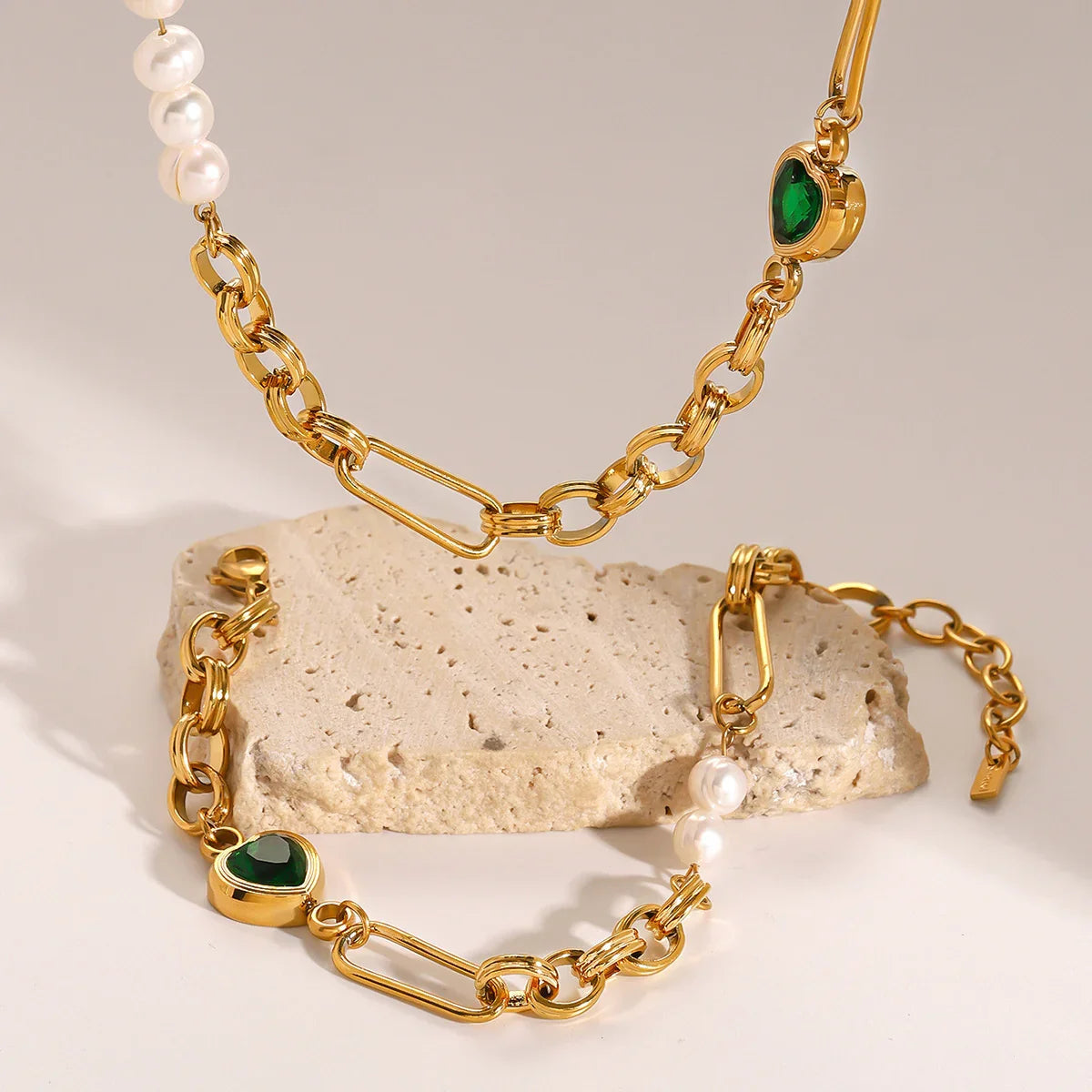 Pearl & Green Accent Chain Bundle Set