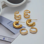 Gold Diamond Huggies, Hoops & Herringbone Earrings Bundle Set