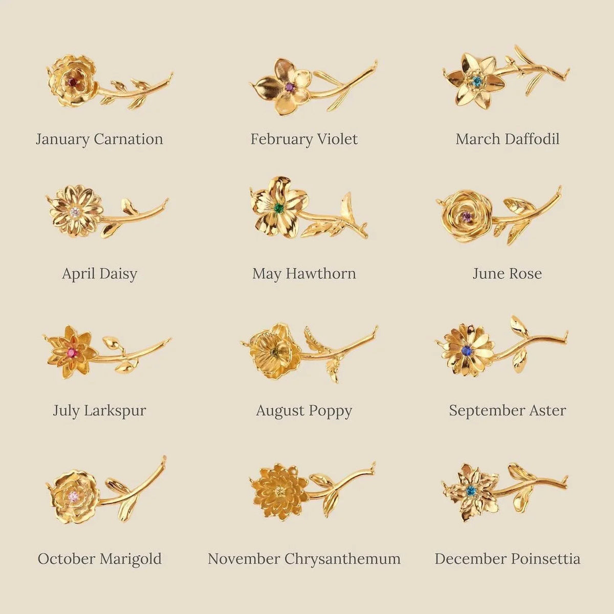 Emmeline Birth Flower Gold Necklace