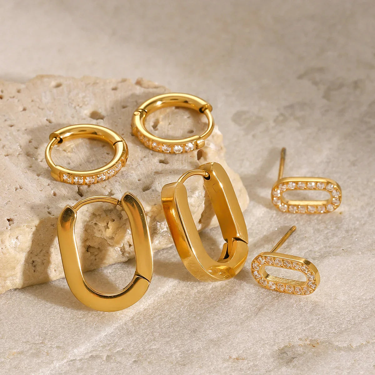 Diamond Hoops & Studs Earrings Bundle Set