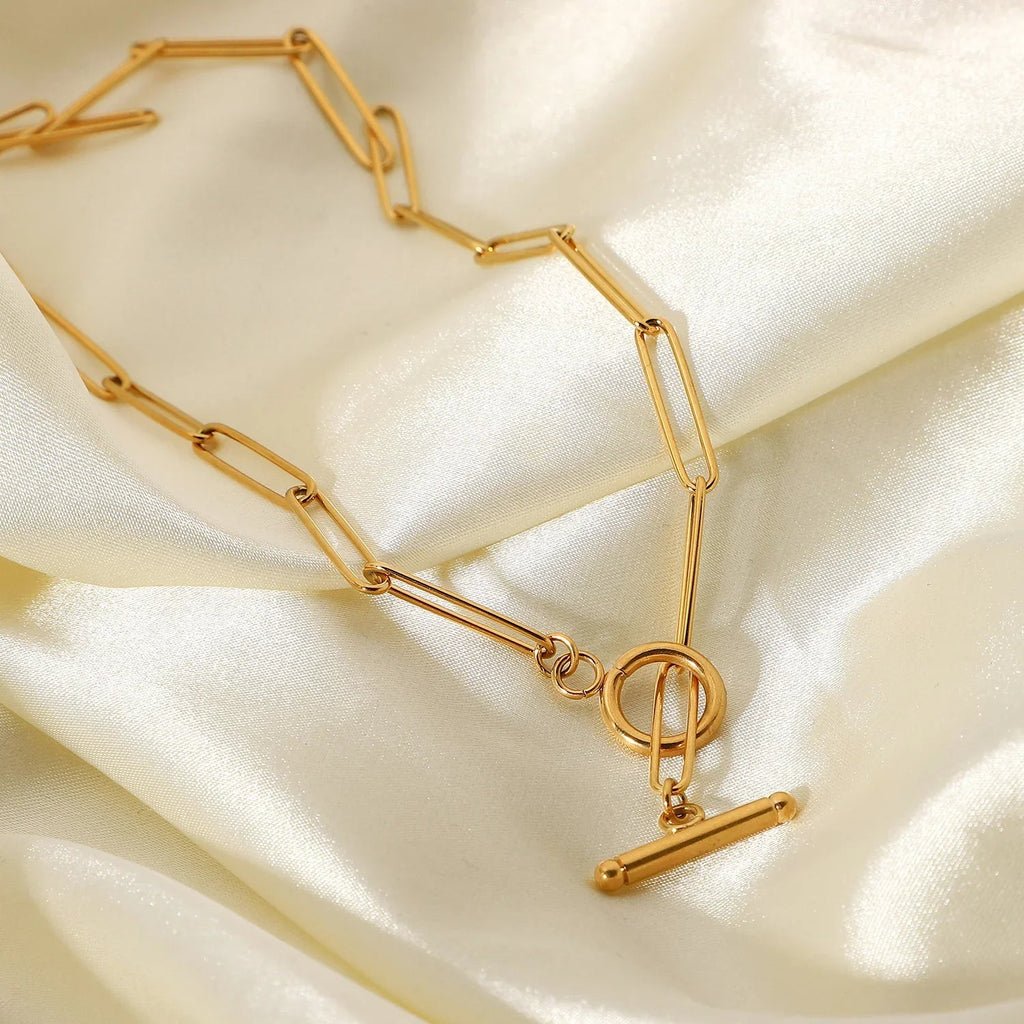 Adele Bar & Circle Paperclip Necklace
