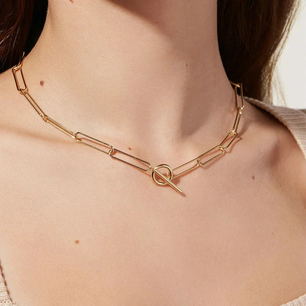 Adele Bar & Circle Paperclip Necklace