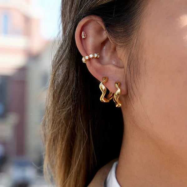 Gold Hoops, Diamond Crawlers & Teardrop Studs Bundle Set