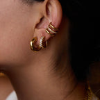 Gold Diamond Huggies, Hoops & Herringbone Earrings Bundle Set