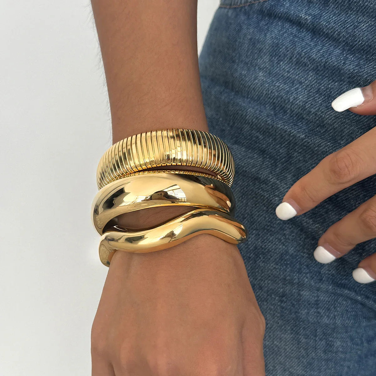 Chunky Gold Bangle 3-Piece Bundle Set