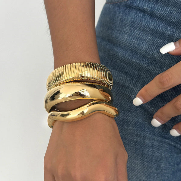 Chunky Gold Bangle 3-Piece Bundle Set