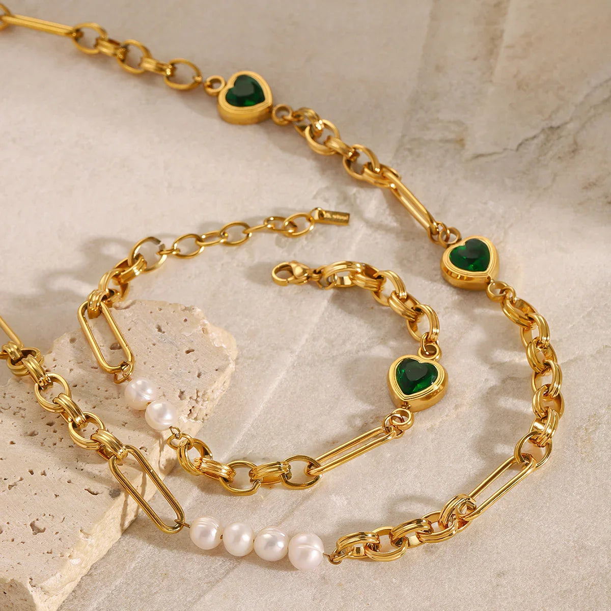 Pearl & Green Accent Chain Bundle Set