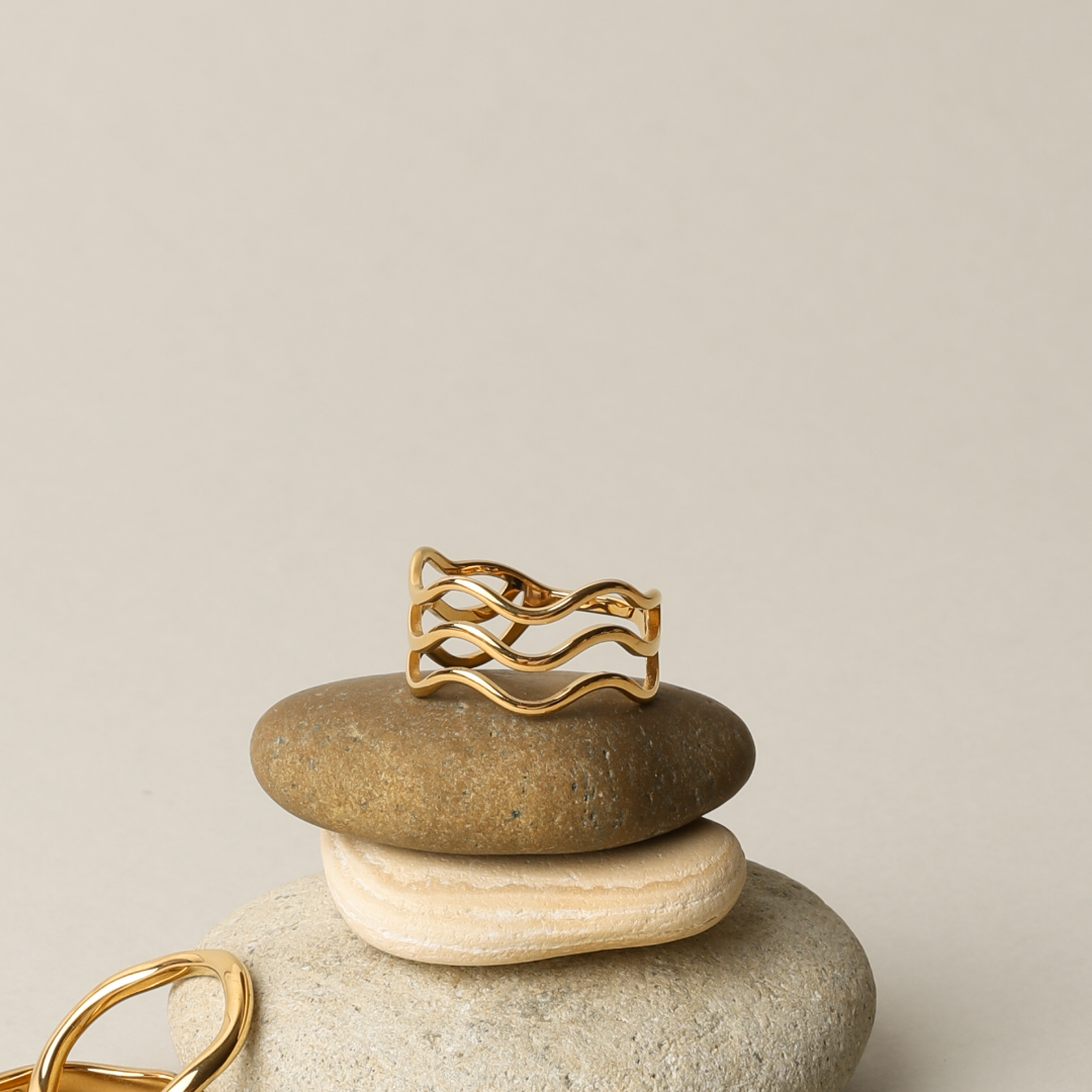 18K Gold Plated Ocean Three-Wave Ring Waterproof