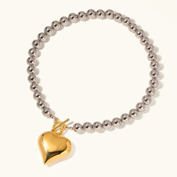 Solène Chunky Bead Heart Pendant Necklace