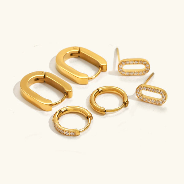 Diamond Hoops & Studs Earrings Bundle Set
