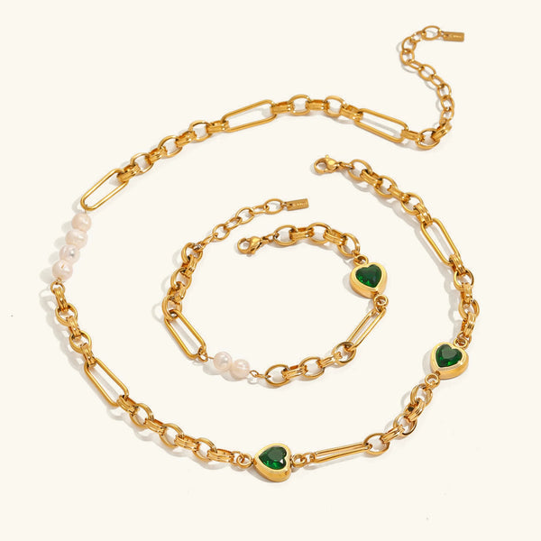 Pearl & Green Accent Chain Bundle Set