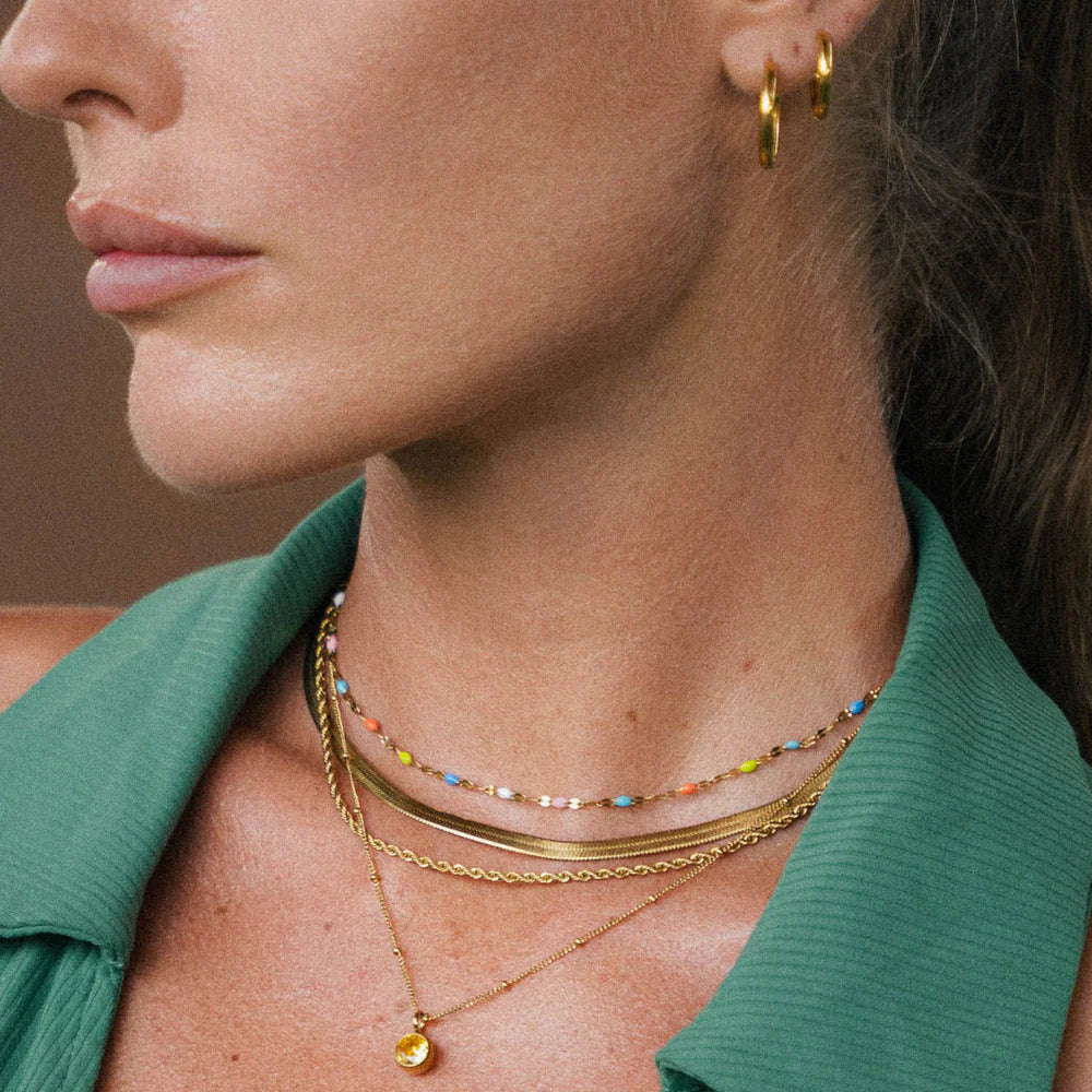 18K Gold Plated Rainbow Enamel Dainty Choker Necklace