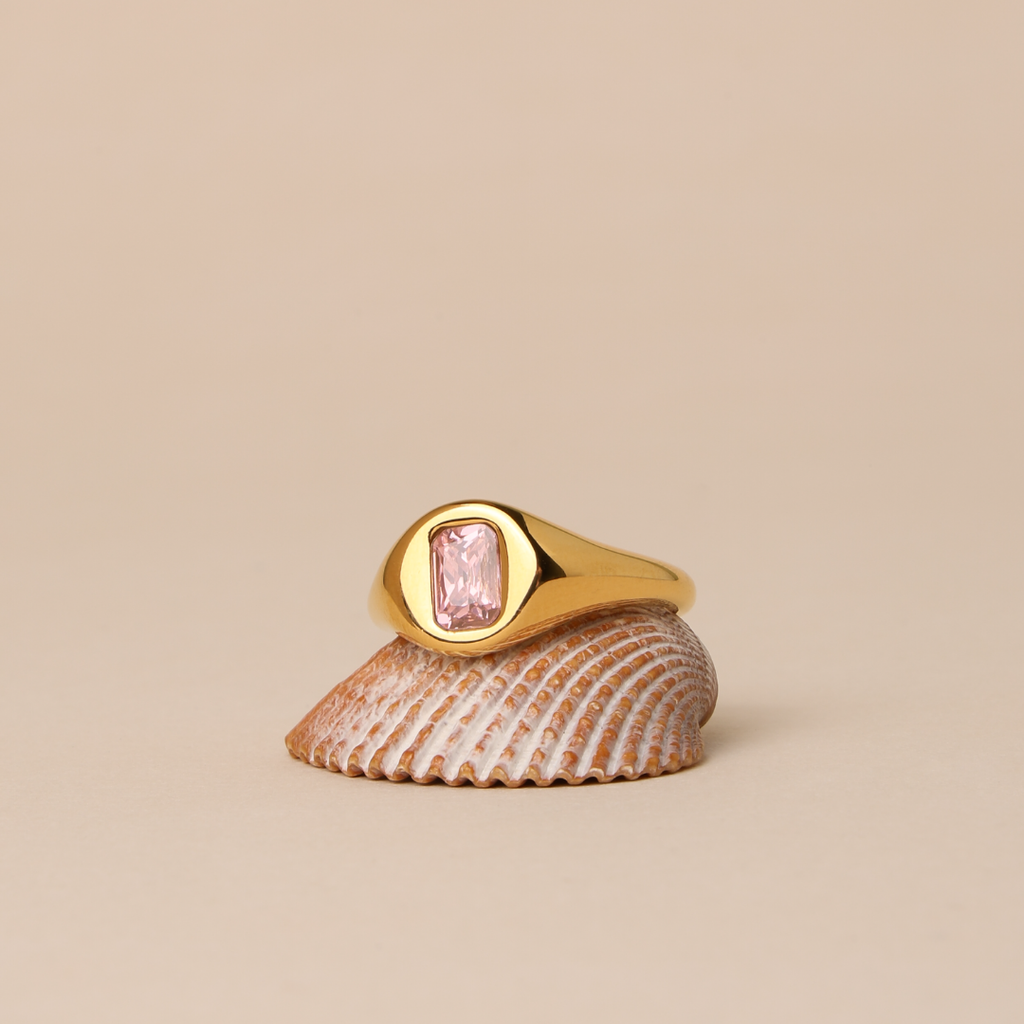 18K Gold Plated Rose Pink Zircon Thin Ring