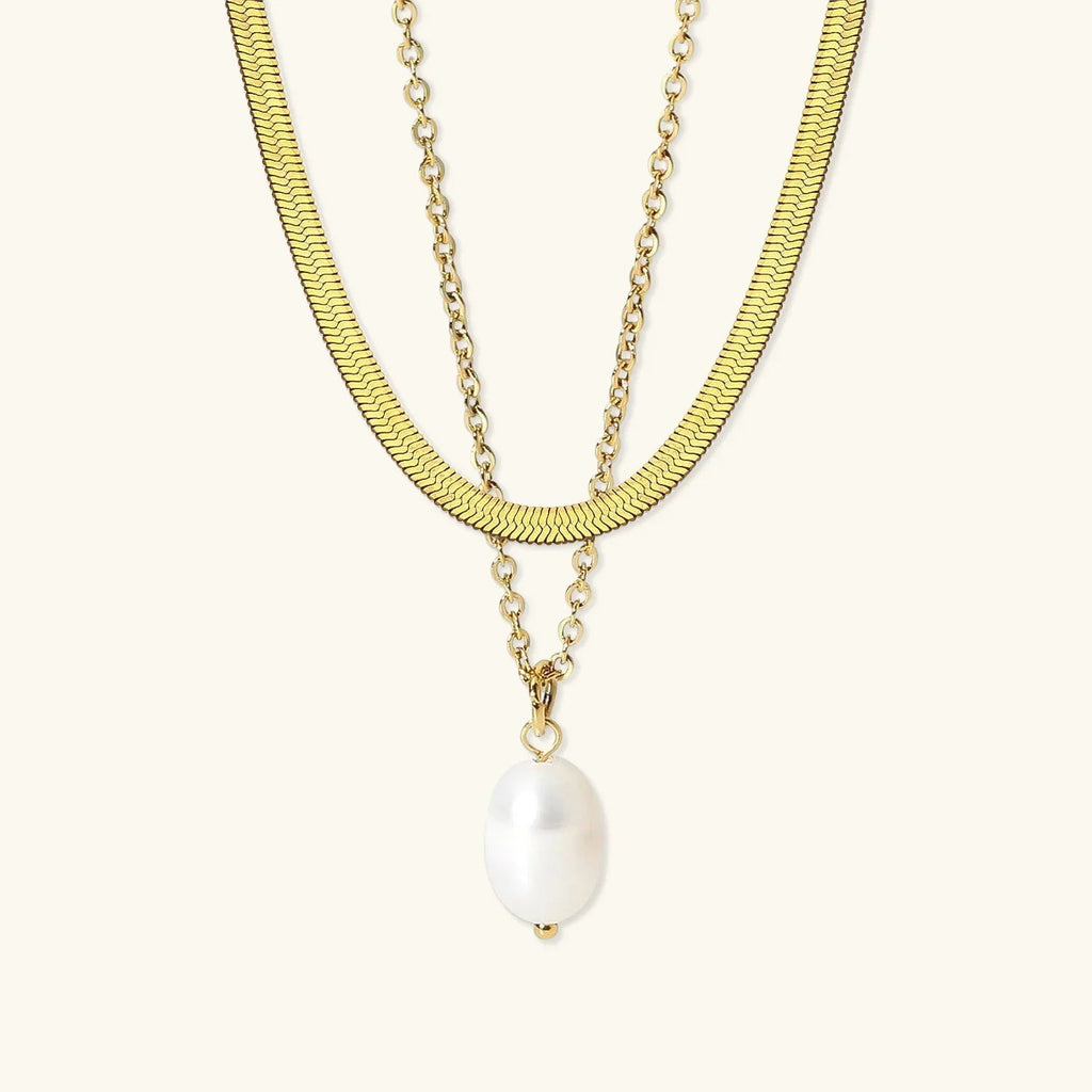 Pearl & Chain 2-Piece Necklace Bundle Set