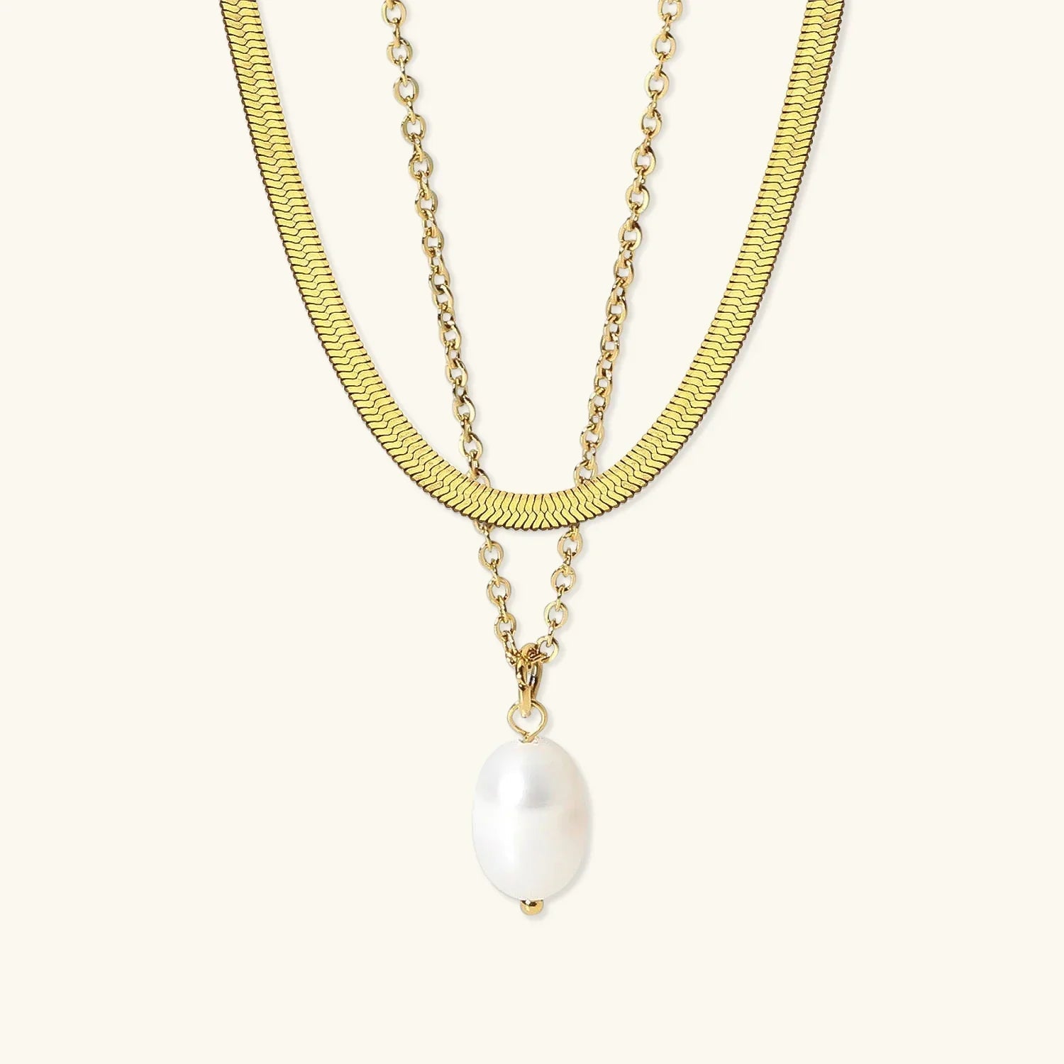 Pearl & Chain 2-Piece Necklace Bundle Set