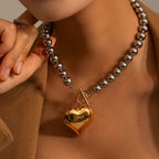 Solène Chunky Bead Heart Pendant Necklace
