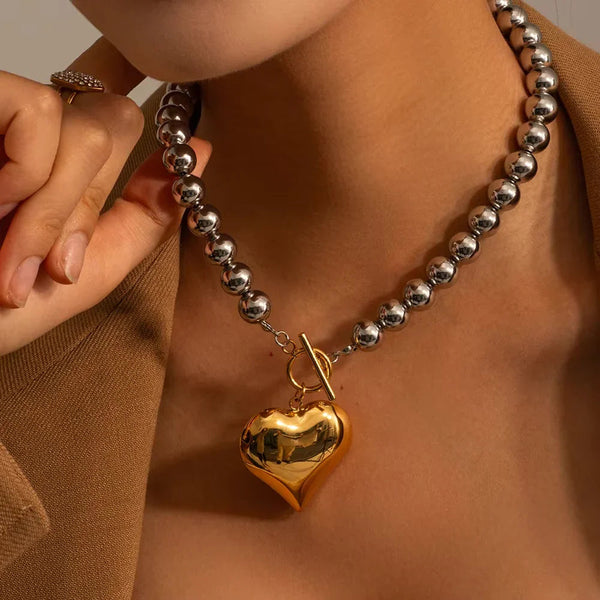 Solène Chunky Bead Heart Pendant Necklace