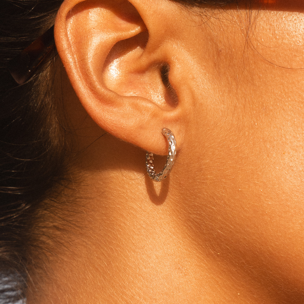 18K Gold Plated Hammered Hoop Earrings Huggie