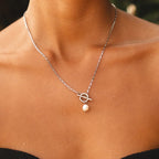 18K Gold Plated Freshwater Pearl Toggle Clasp Pendant Necklace