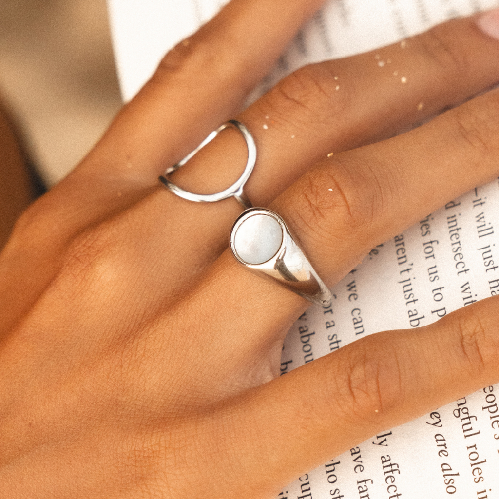 18K Gold Plated Mother of Pearl Band Ring