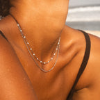 18K Gold Plated White Enamel & Satellite Chain Layered Necklace Set