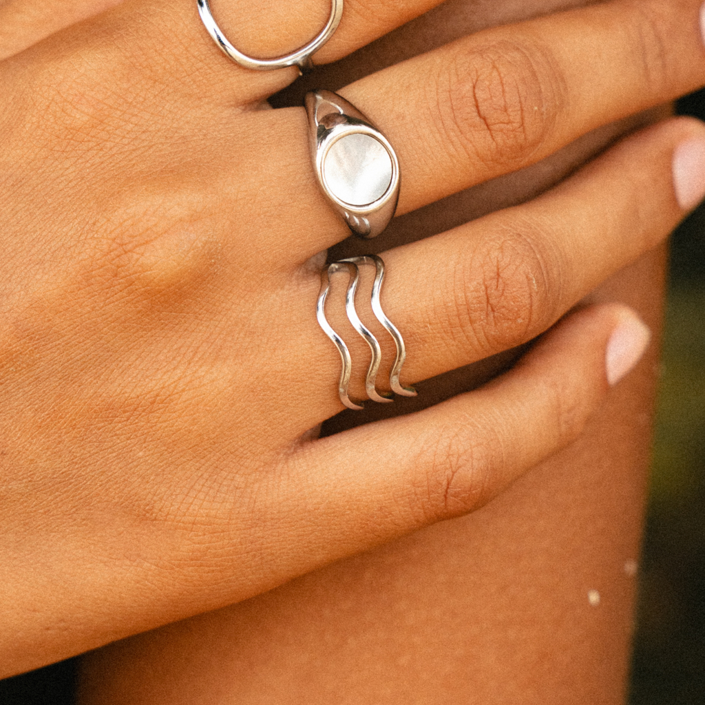 18K Gold Plated Ocean Three-Wave Ring Waterproof