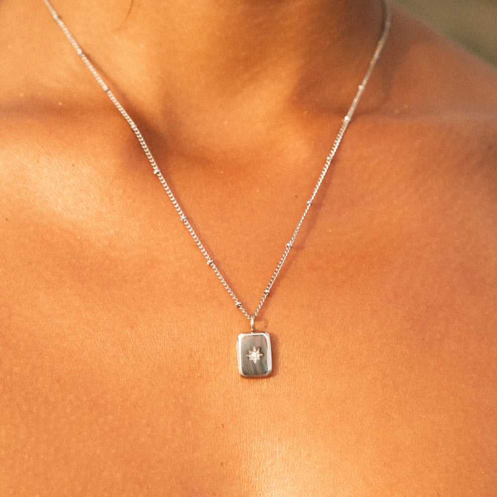 18K Gold Plated North Star Rectangle Tag Pendant Necklace