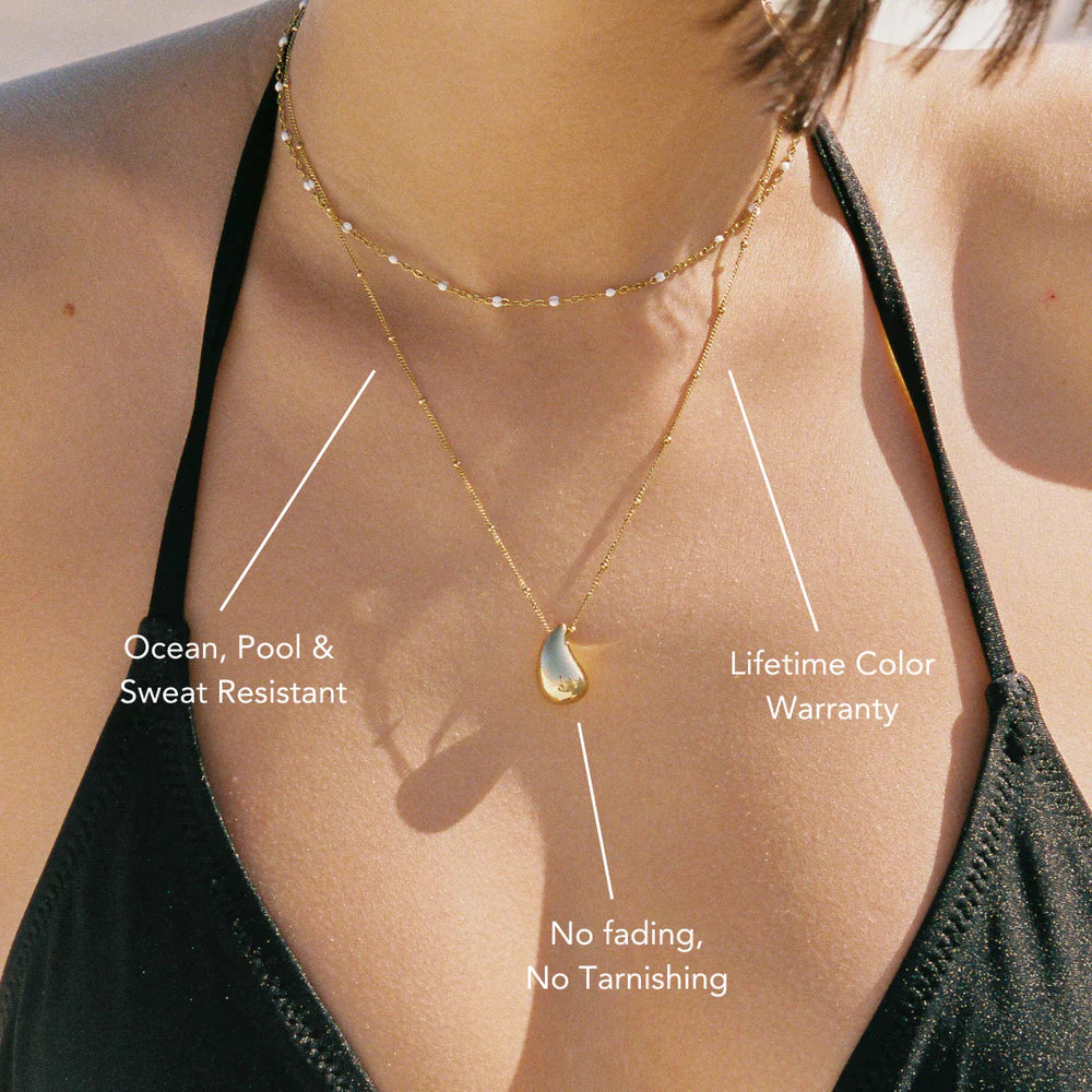 18K Gold Plated Teardrop Pendant Necklace Waterproof Stainless Steel | Lara Verne