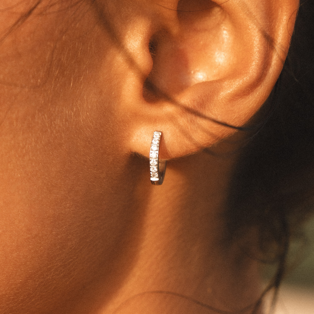 18K Gold Plated Tiny Zirconia Hoop Earrings Dainty