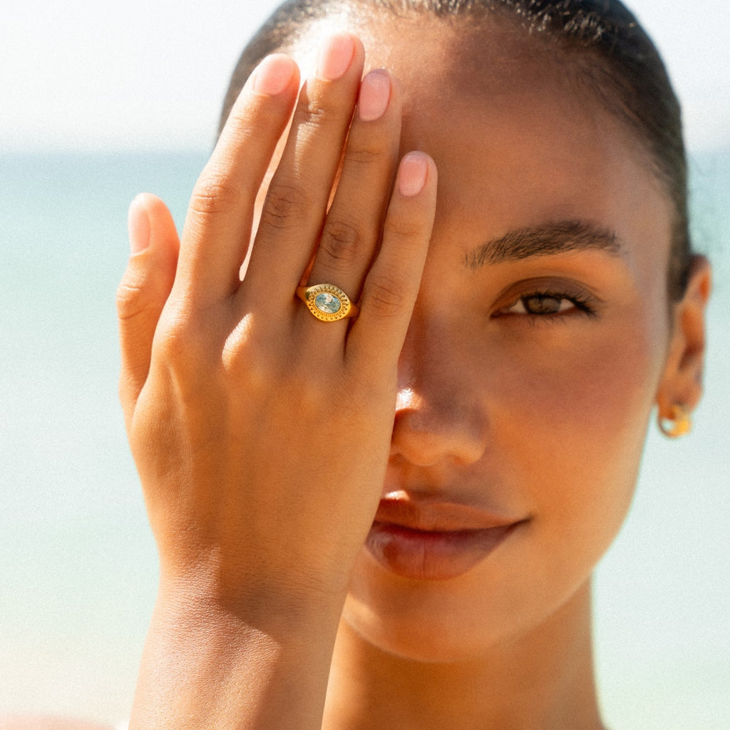 18K Gold Plated Blue Stone Ring