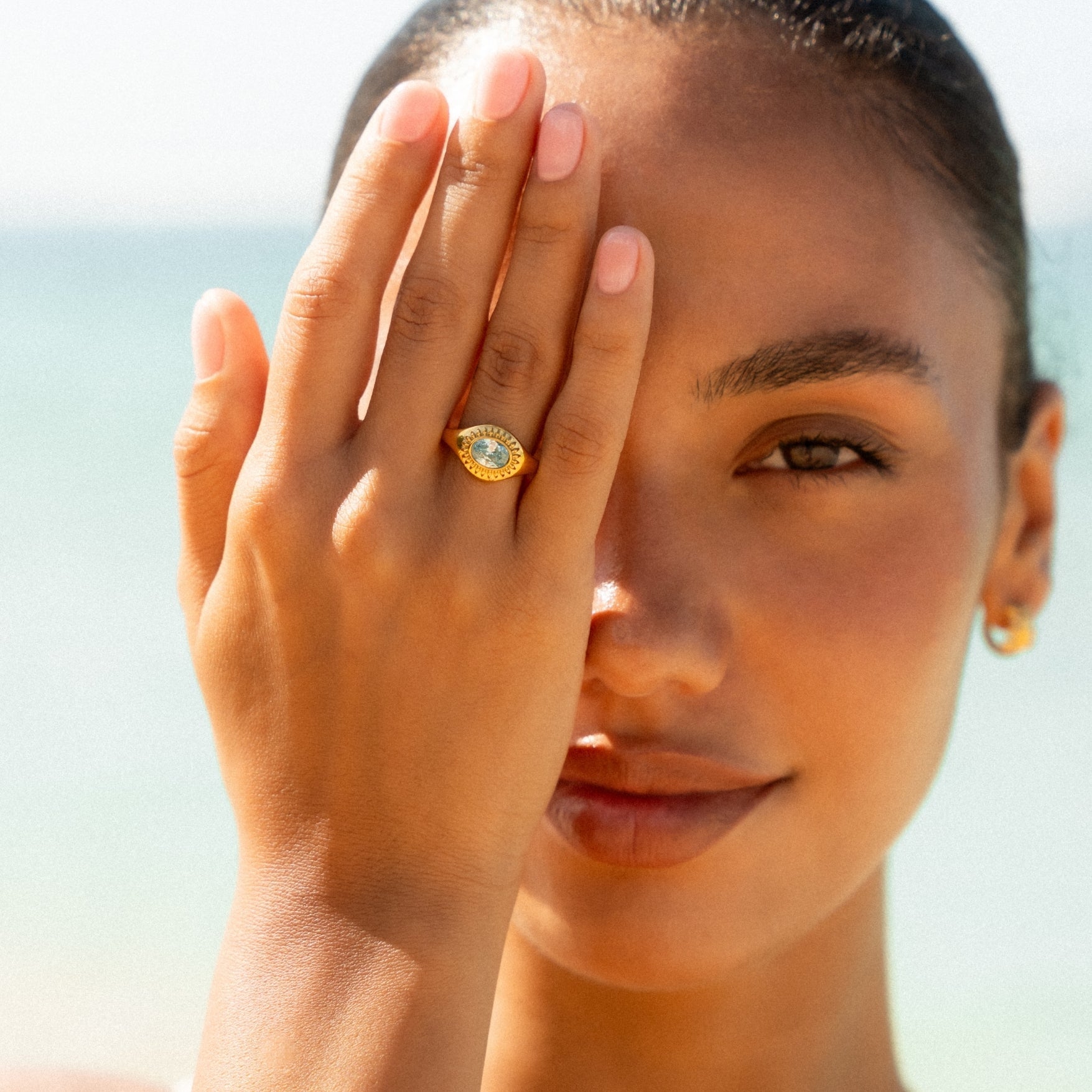 18K Gold Plated Blue Stone Ring