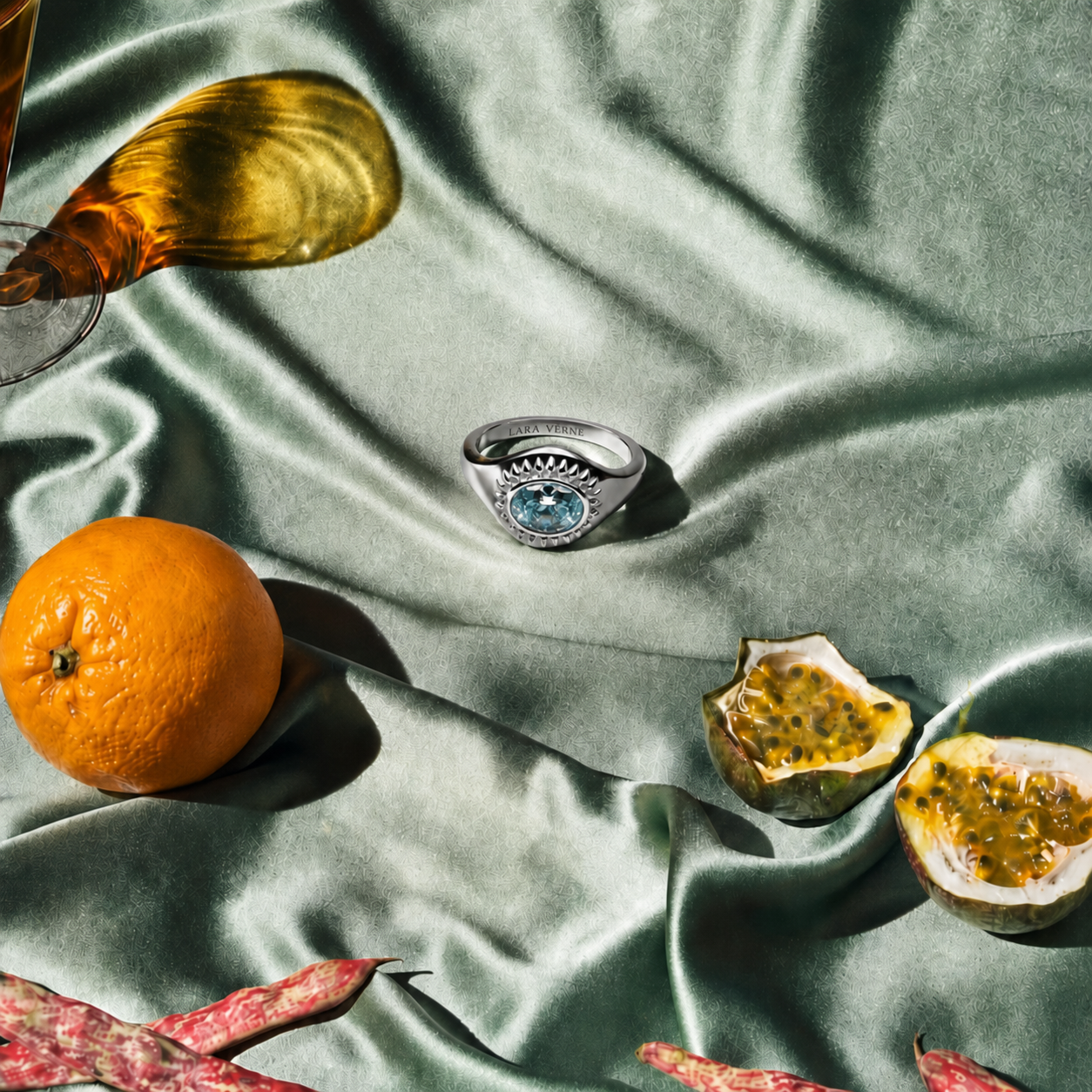 18K Gold Plated Blue Stone Ring by Lara Verne