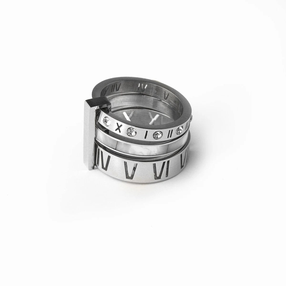 Triple Band Roman Numeral Ring Gold Plated 18K