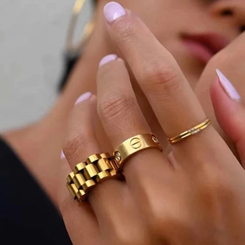 Beauty Wide Chain Minimalist Ring Gold Plated 18K