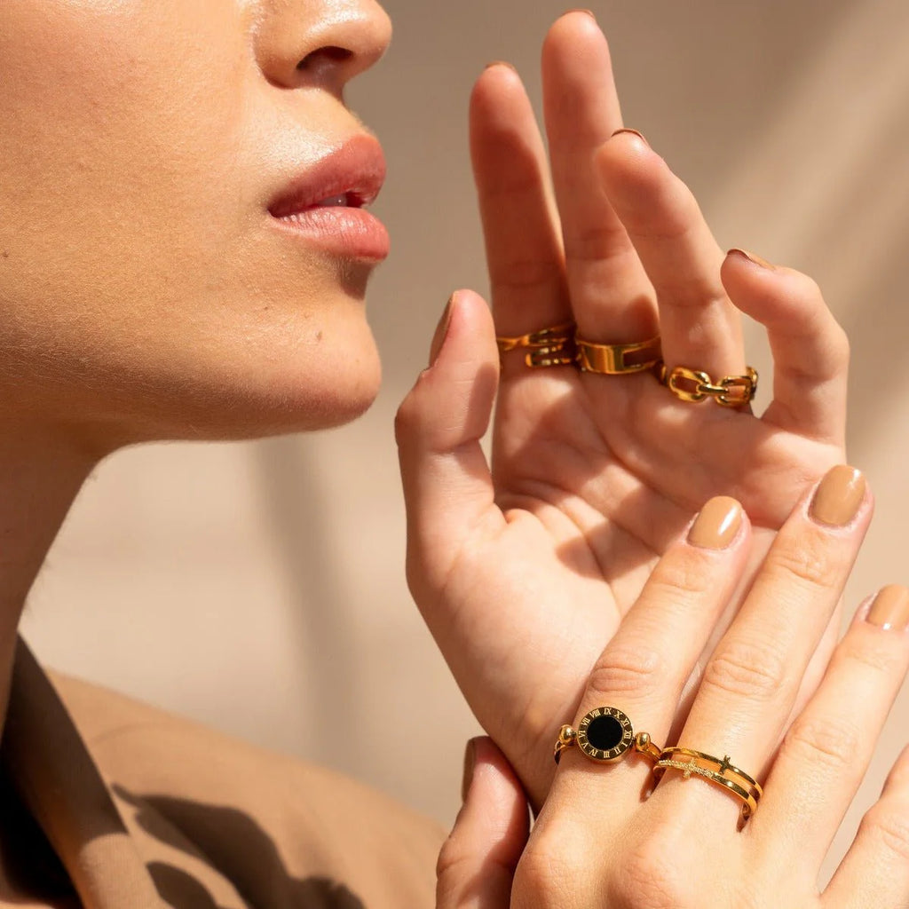Spinning Roman Numeral Ring Gold Plated 18K