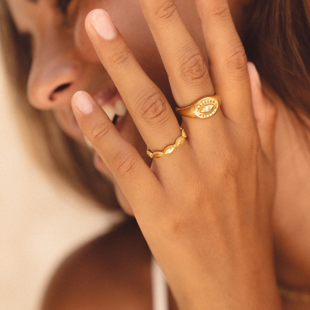 18K Gold Plated Aphrodite Greek Band Ring Dainty
