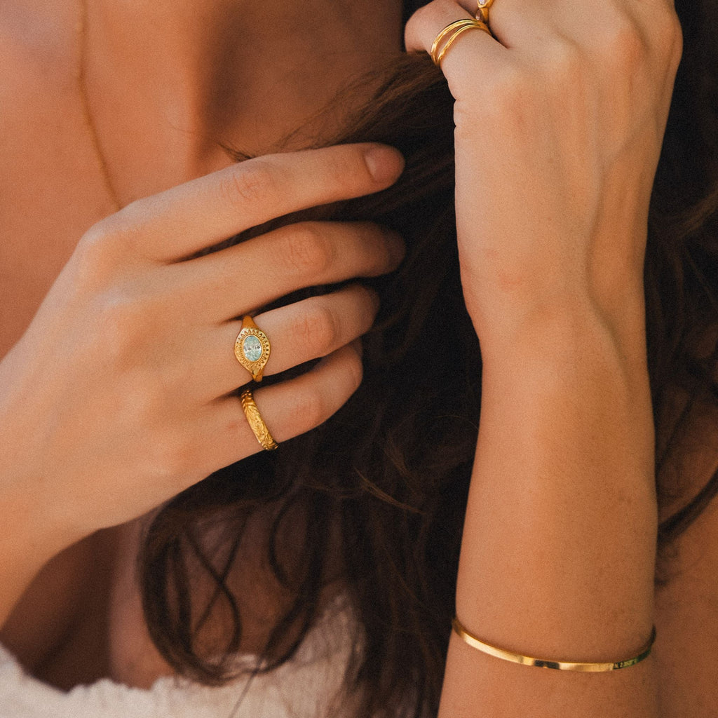18K Gold Plated Blue Stone Ring