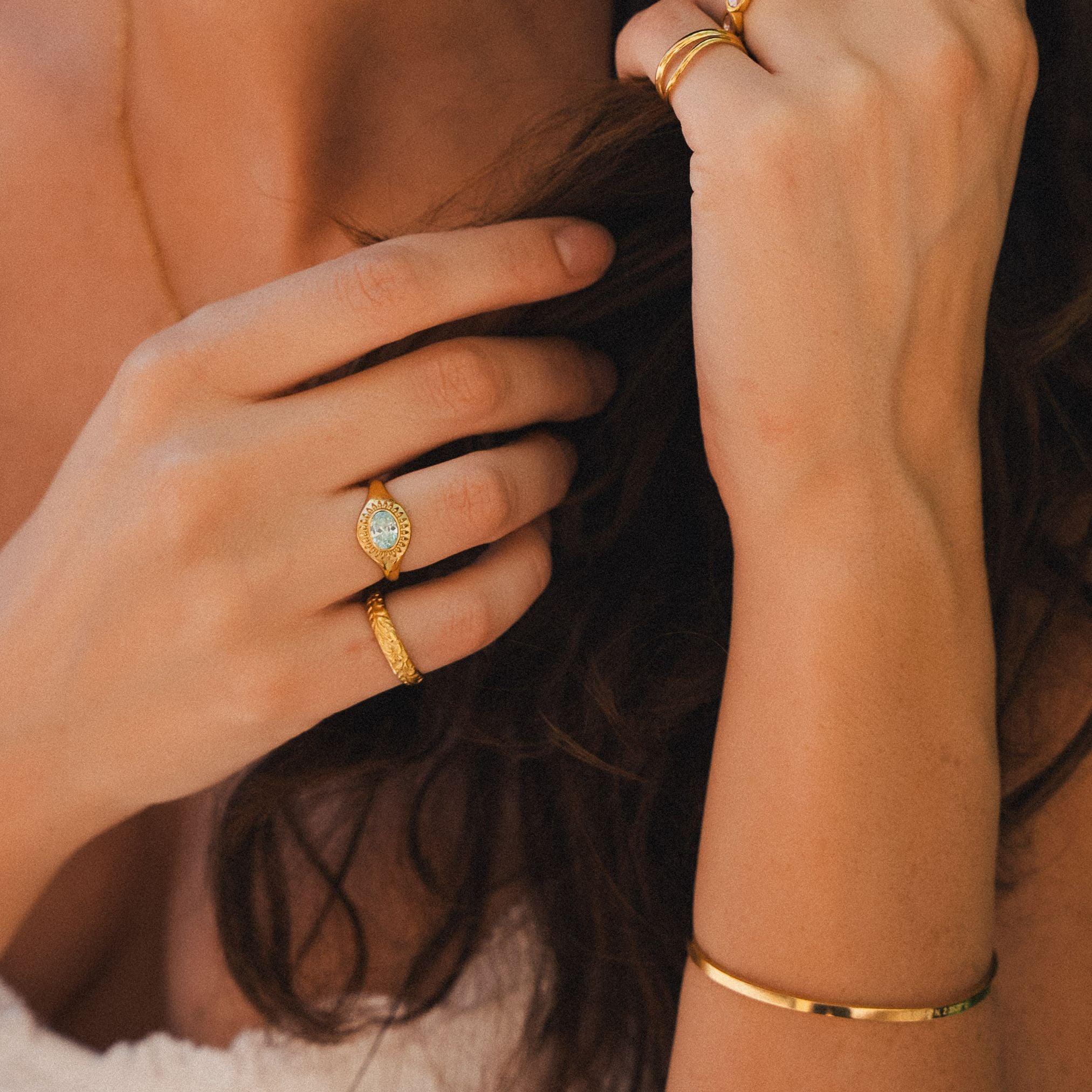 18K Gold Plated Blue Stone Ring