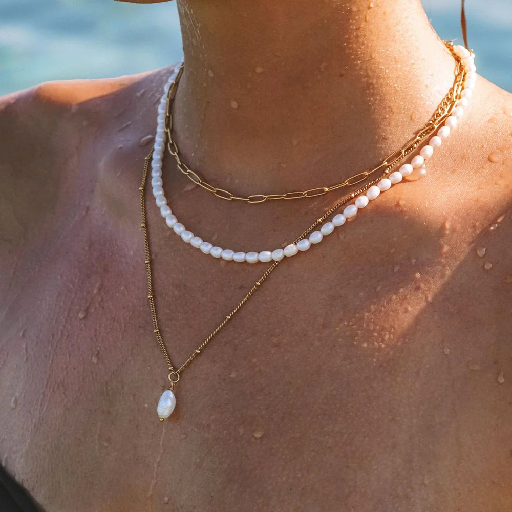 18K Gold Plated Baroque Freshwater Pearl Pendant Necklace