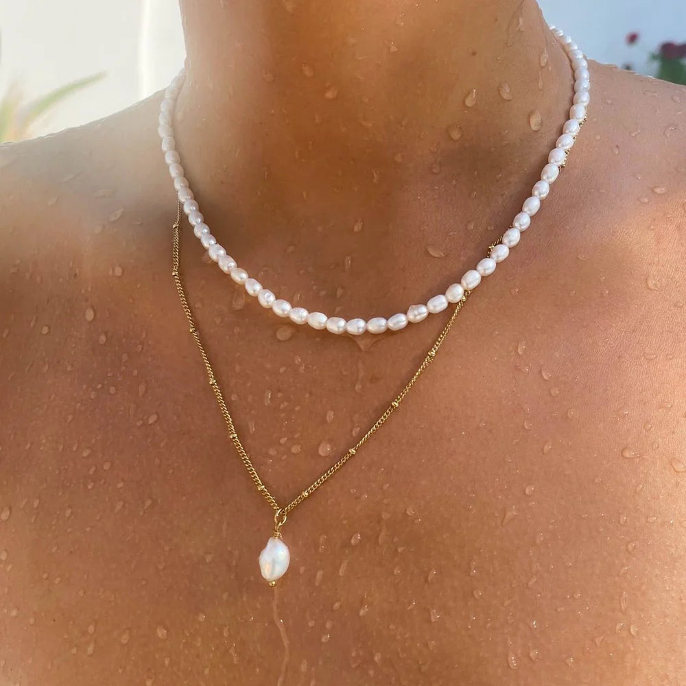 18K Gold Plated Baroque Freshwater Pearl Pendant Necklace