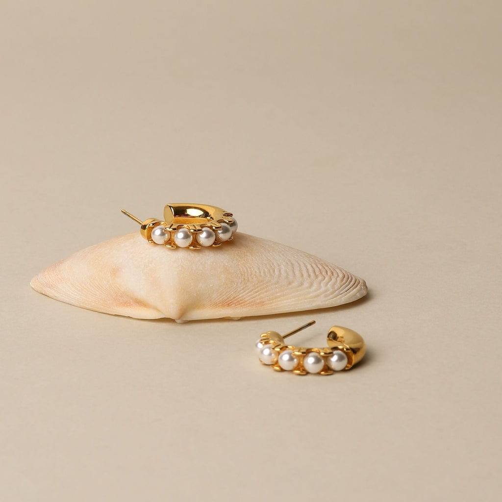 18K Gold Plated Mini Mother of Pearl Huggie Earrings