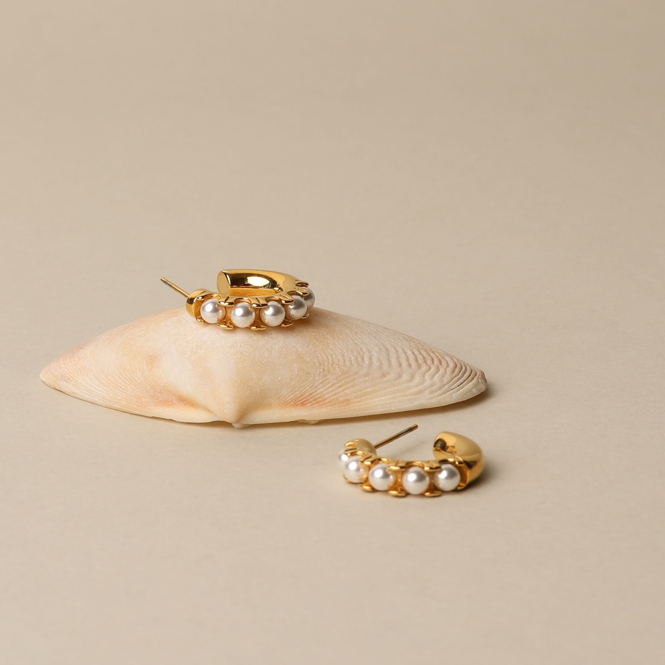 18K Gold Plated Mini Mother of Pearl Huggie Earrings