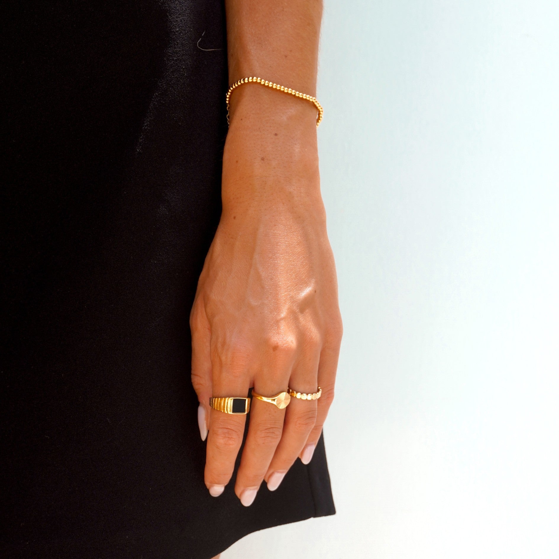 18K Gold Plated Kaya Black Onyx Signet Ring