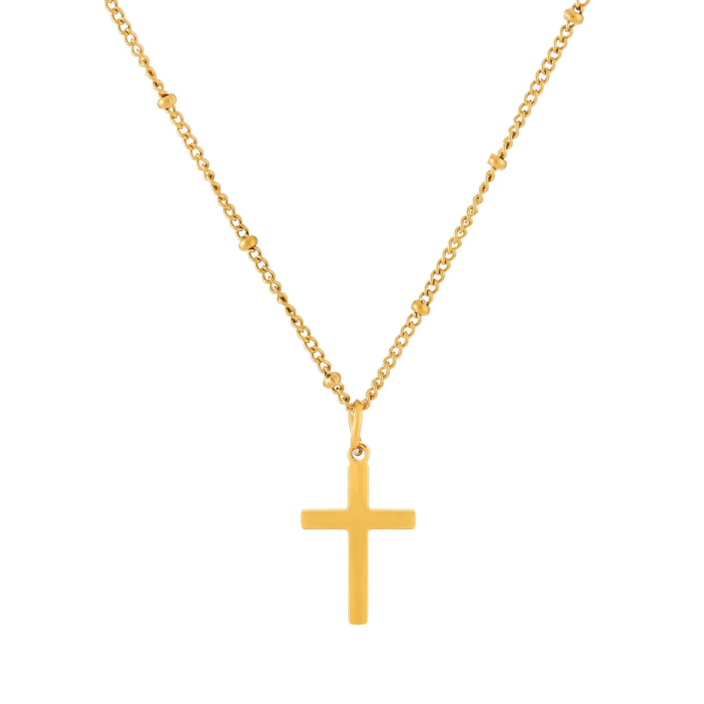 18K Gold Plated Minimalist Cross Pendant Satellite Chain Necklace