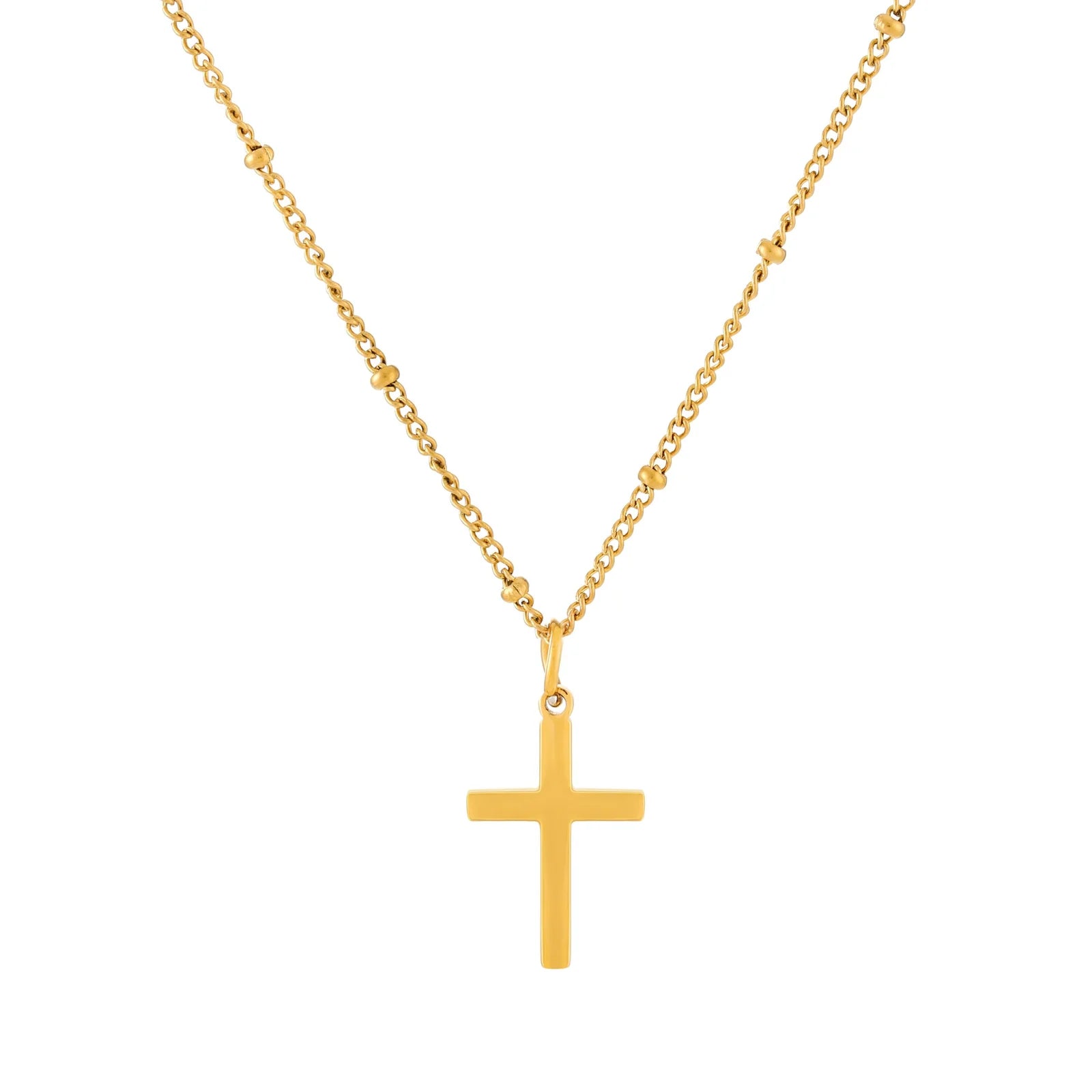 18K Gold Plated Minimalist Cross Pendant Satellite Chain Necklace