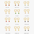 18K Gold Plated Birthstone Charm Huggie Hoop Earrings