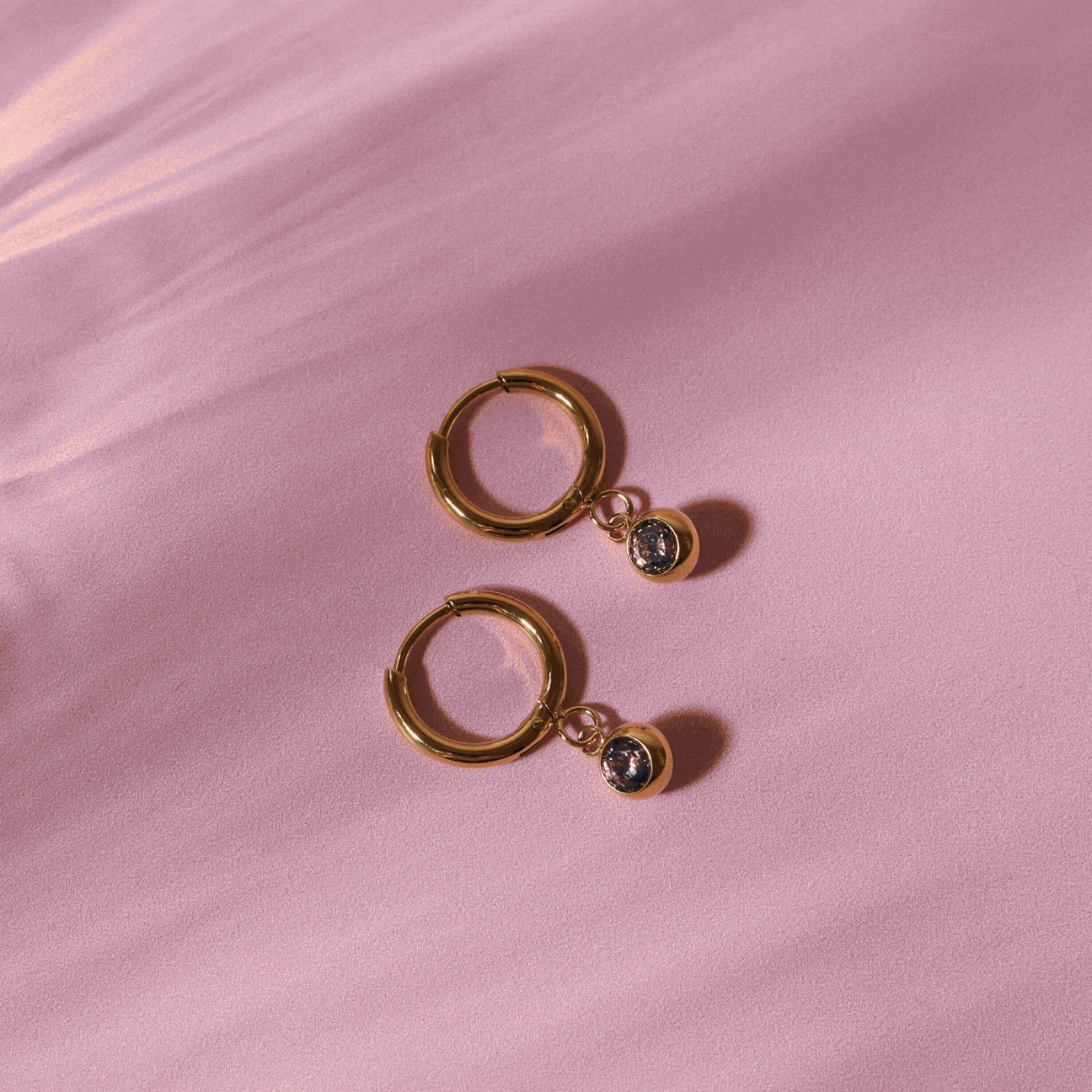 18K Gold Plated Birthstone Charm Huggie Hoop Earrings