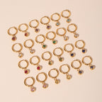 18K Gold Plated Birthstone Charm Huggie Hoop Earrings